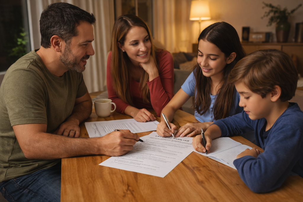familia creando acuerdo digital uso del celular en casa